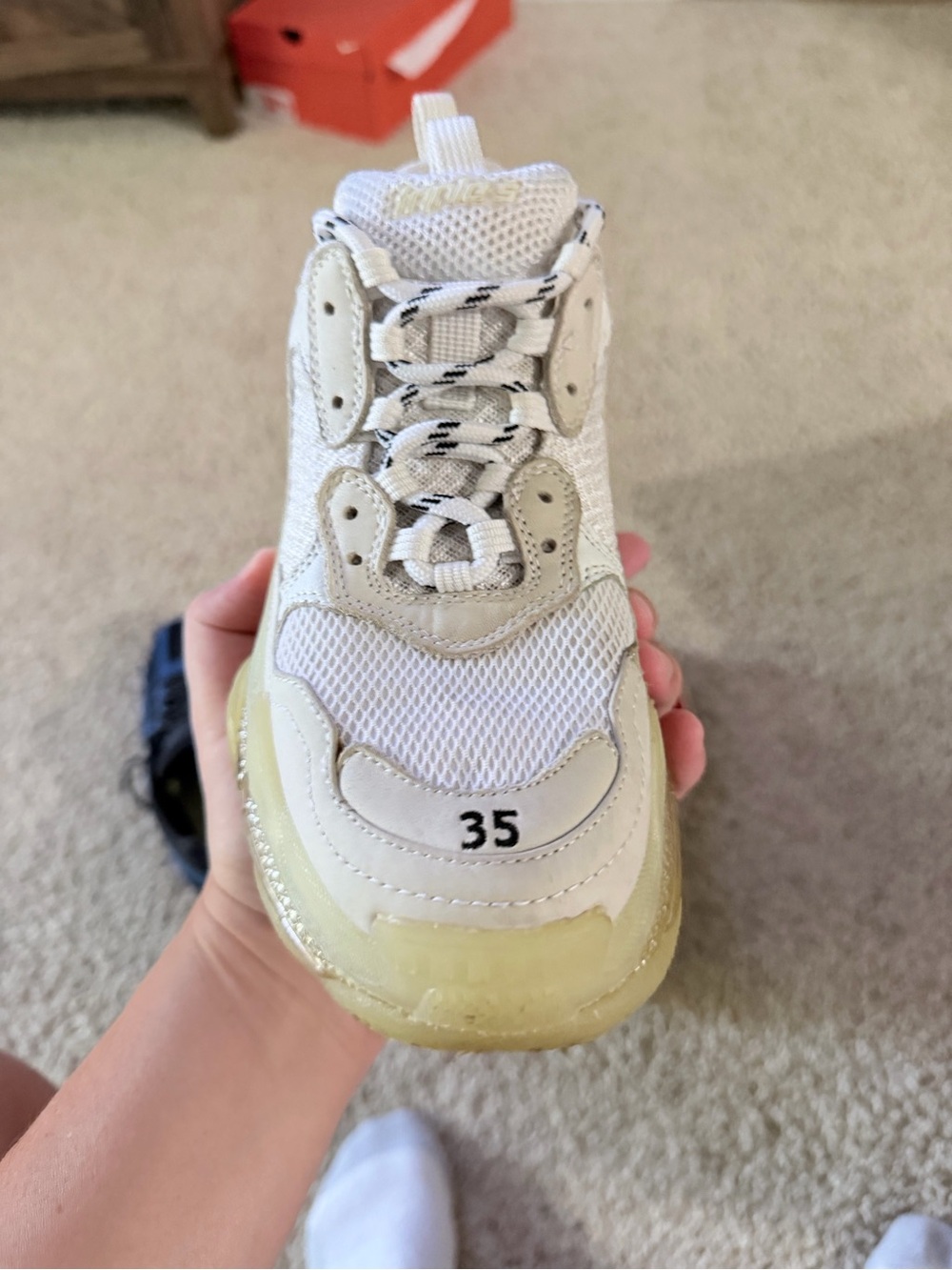 Balenciaga Triple S Trainer in Off-White with Yellow Sole - Picture 2 of 9
